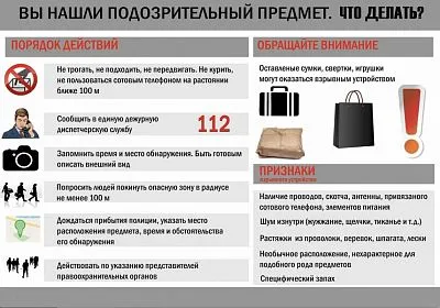 Что делать, если Вы обнаружили подозрительный предмет?
